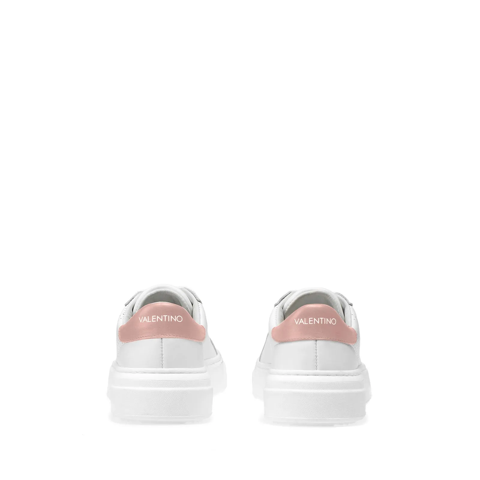 VALENTINO Lace Up Sneaker in White Leather and Pink Inlay