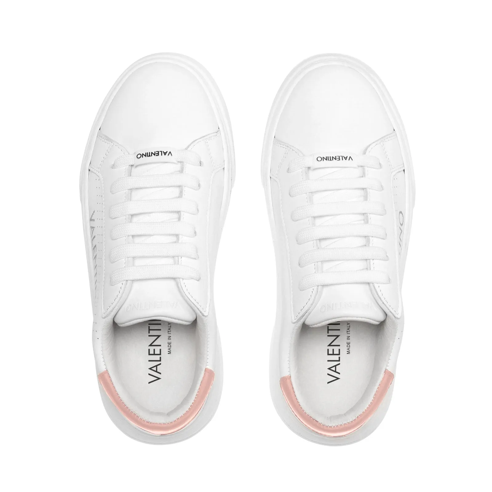 VALENTINO Lace Up Sneaker in White Leather and Pink Inlay