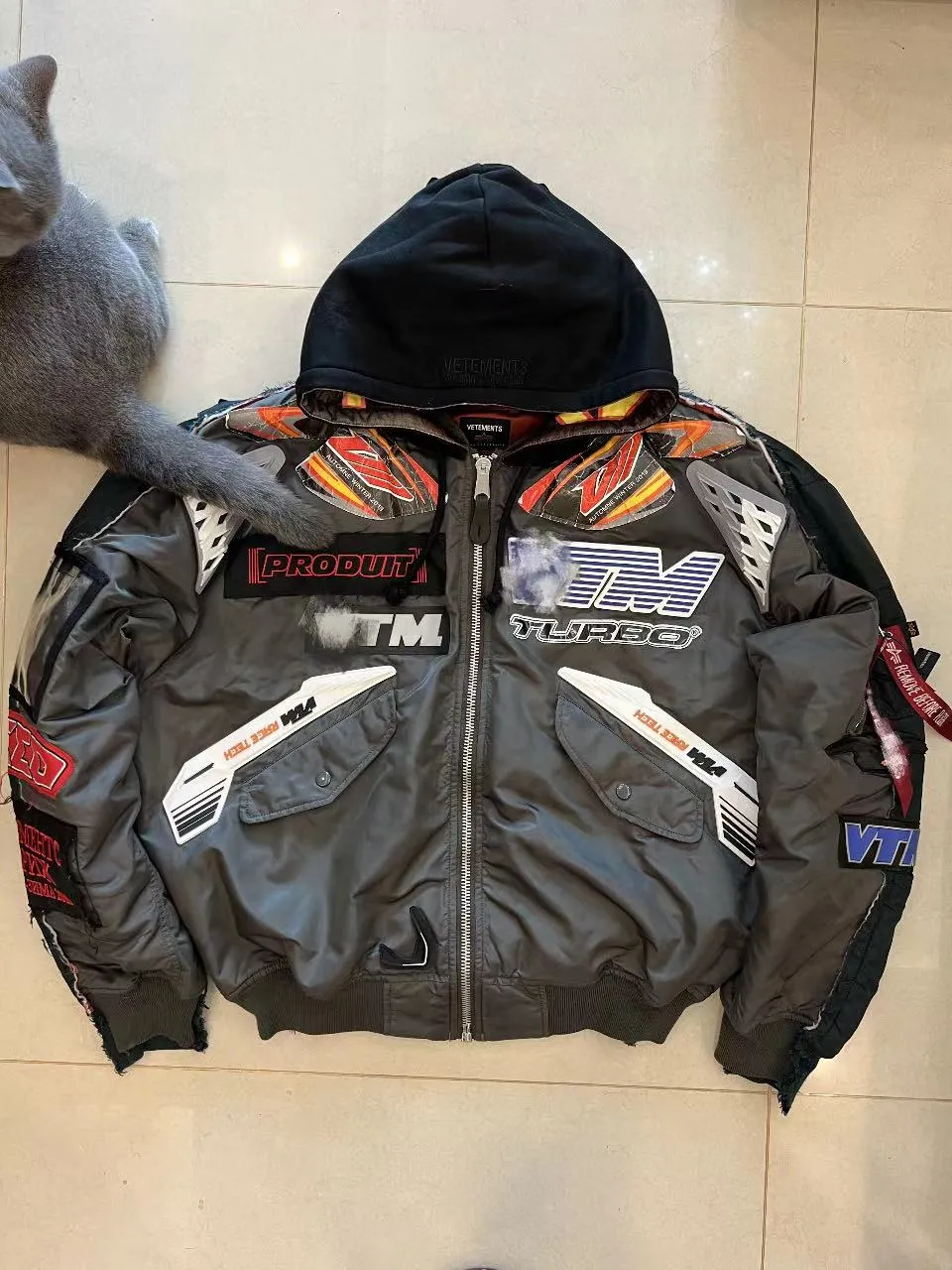 VTM Bomber Jacket Vetement Embroidered Patchwork Detail Racing Hoodie - Shop Now