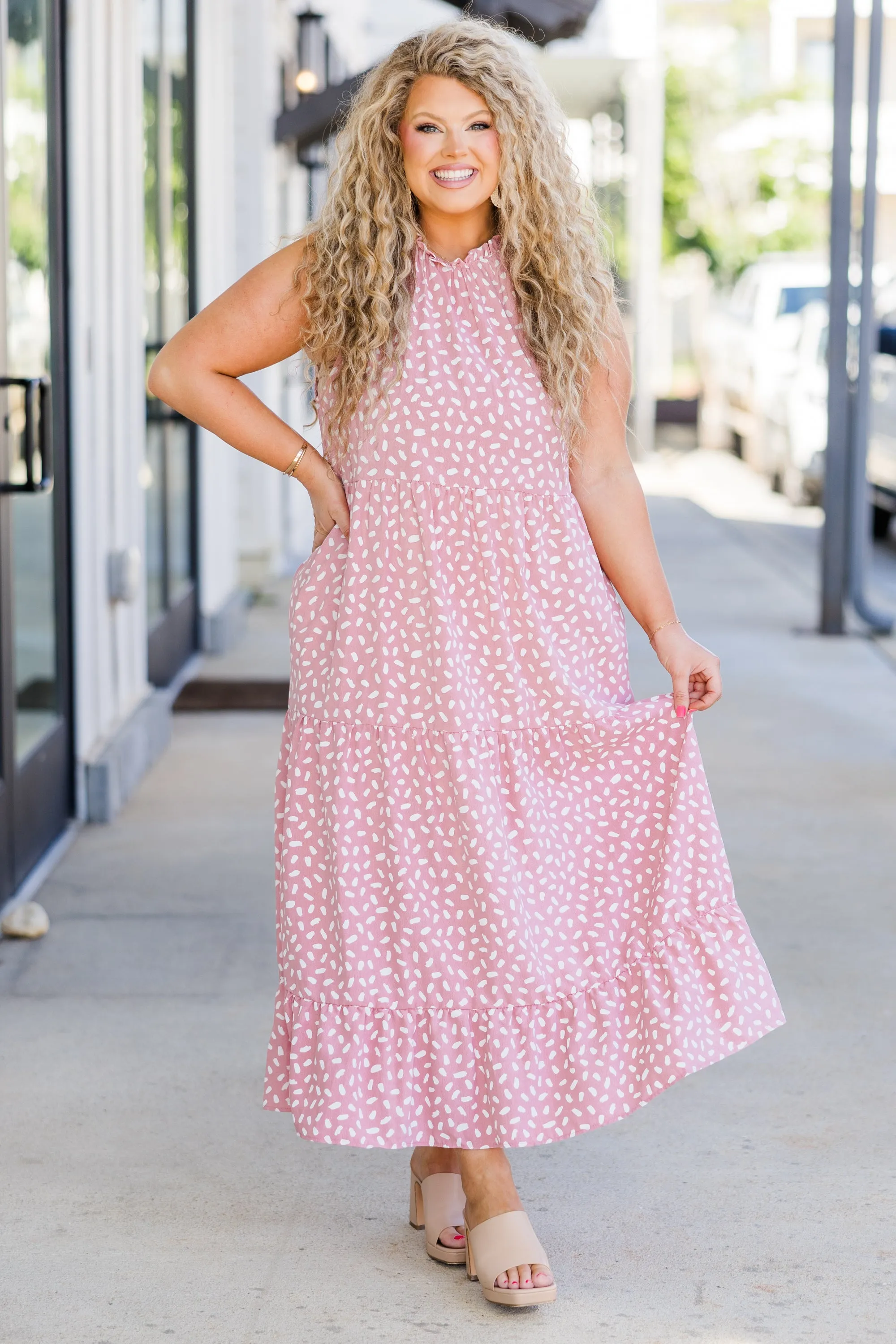 Weekend Wardrobe Maxi Dress Mauve Dalmatian