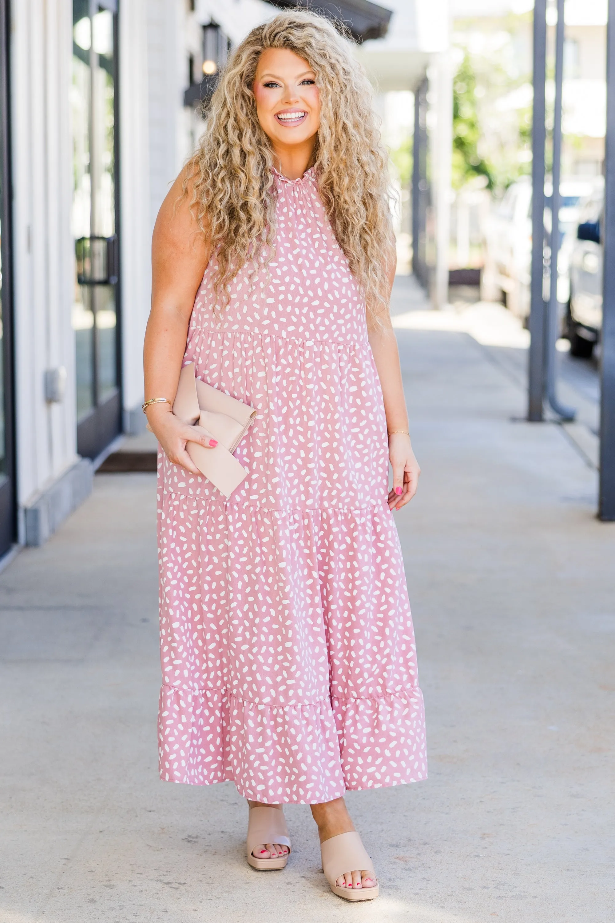 Weekend Wardrobe Maxi Dress Mauve Dalmatian