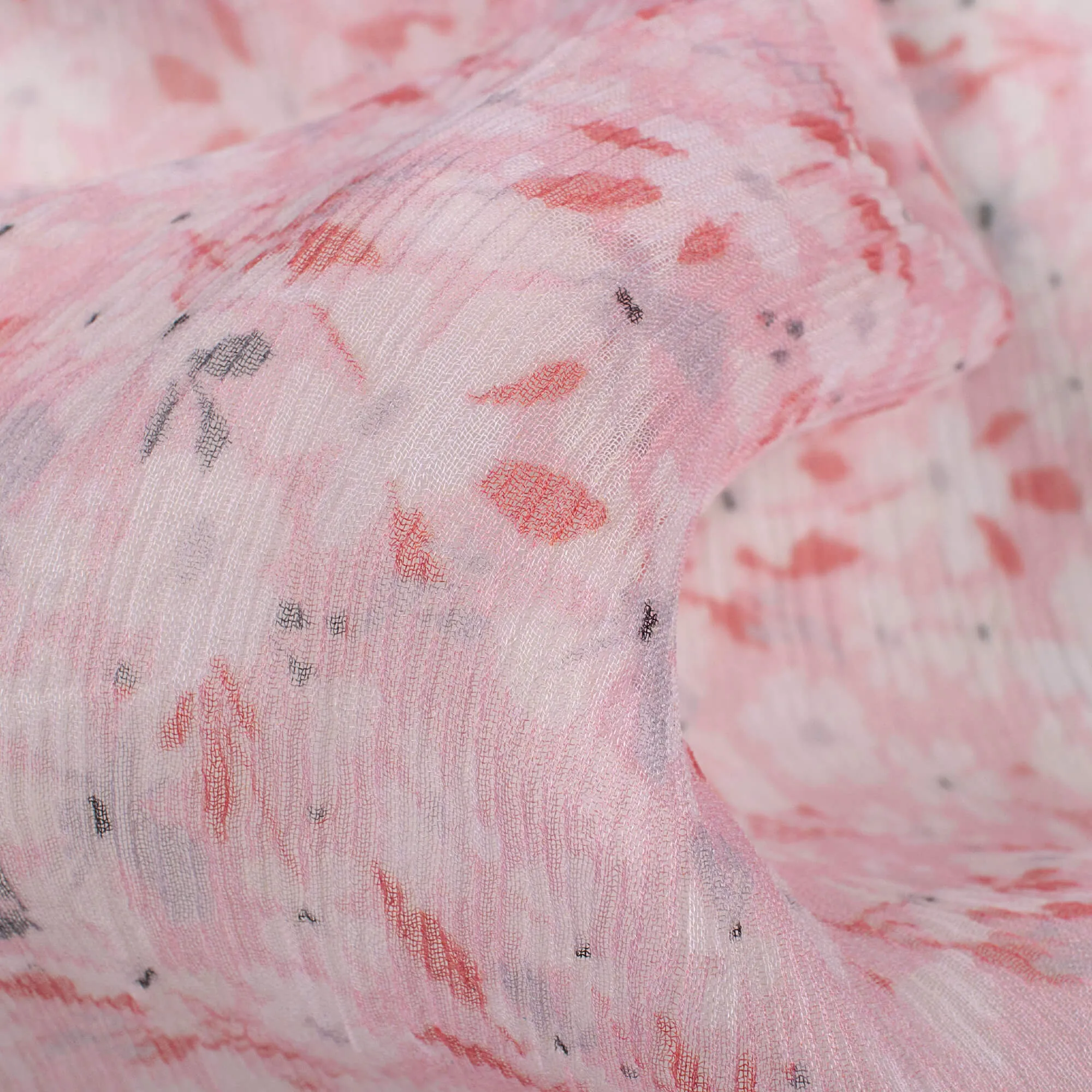 White and Pink Floral Pattern Bemberg Chiffon Fabric Print