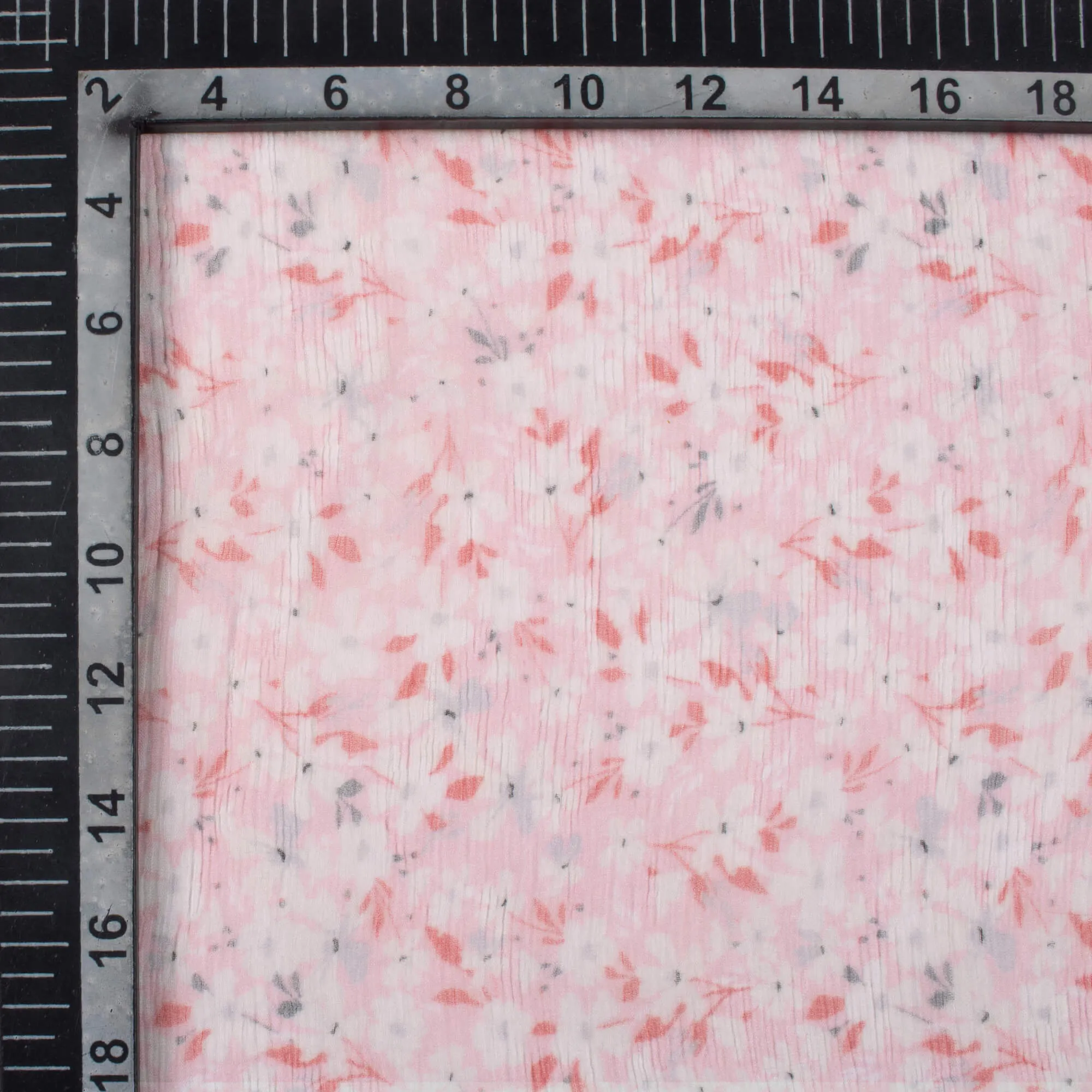 White and Pink Floral Pattern Bemberg Chiffon Fabric Print