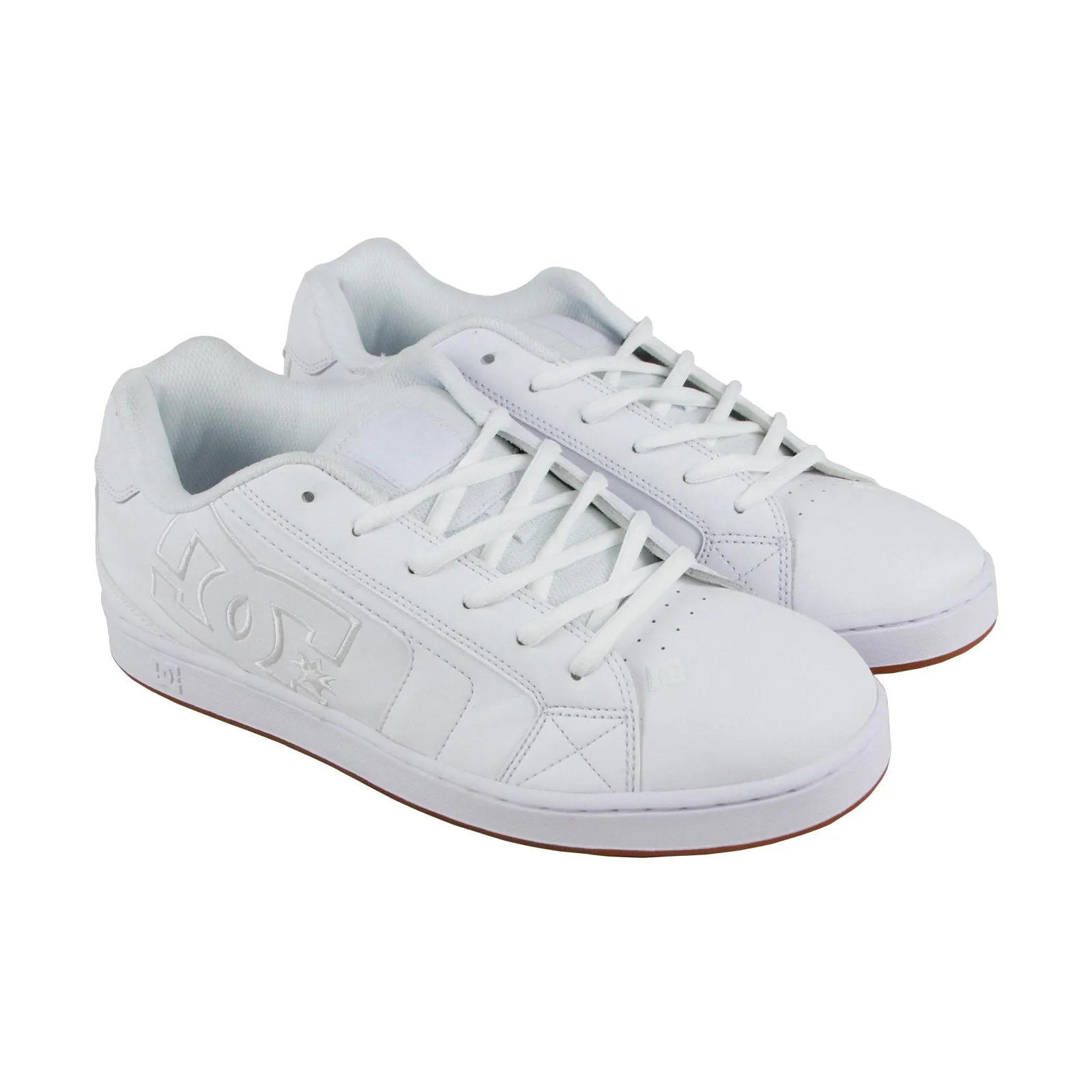 White Nubuck Leather Lace Up Skate Shoes for Men - DC Net 302361