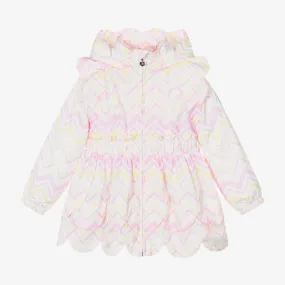 White ZigZag Print Girls Hooded Coat