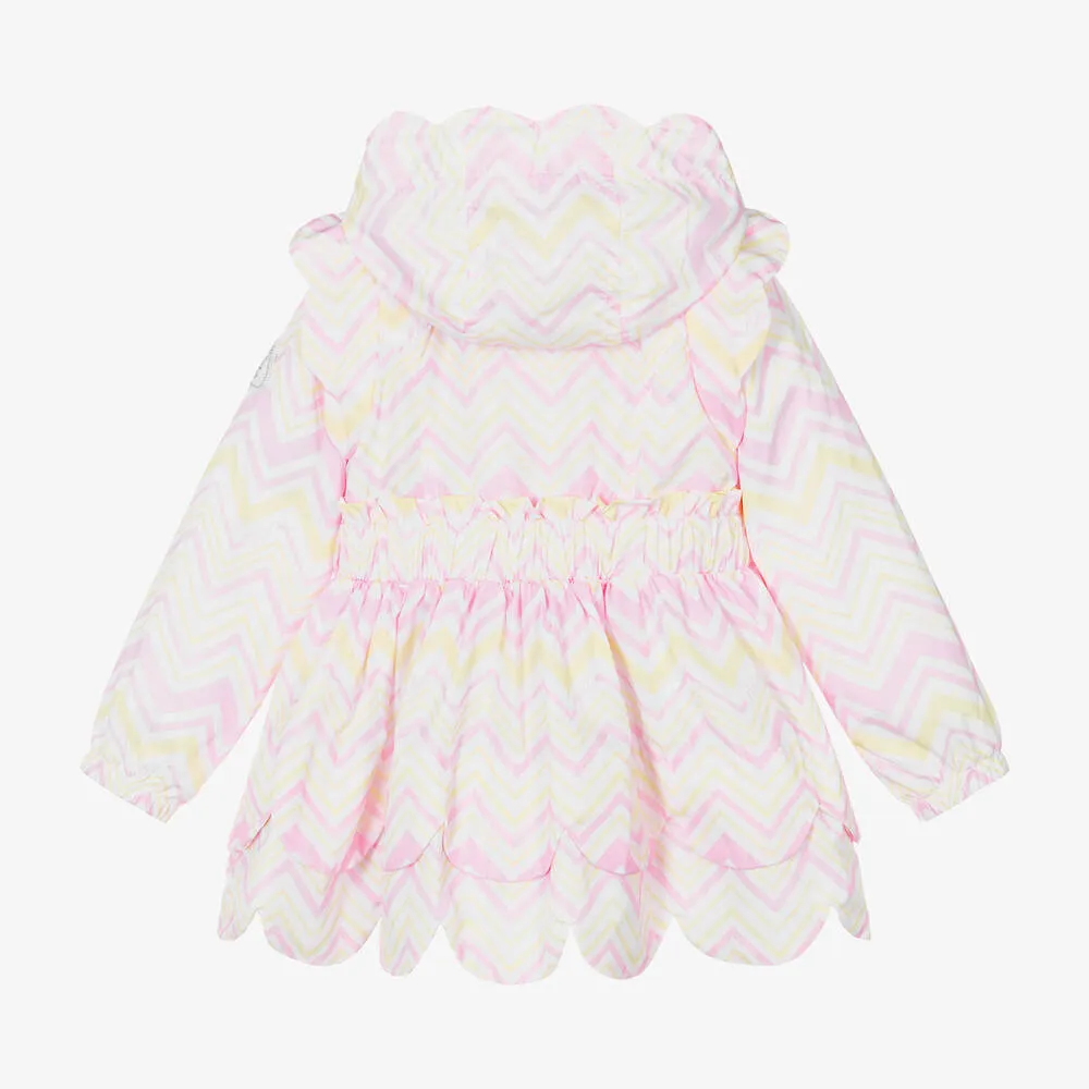 White ZigZag Print Girls Hooded Coat