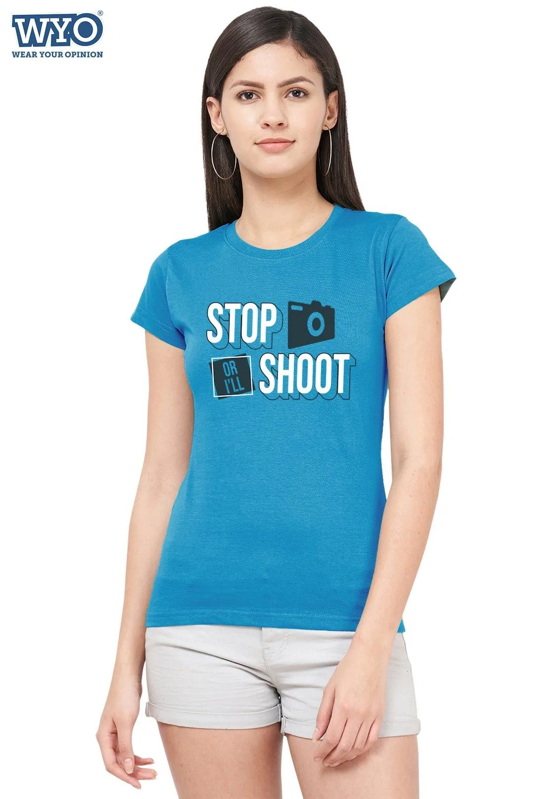 Women Tshirt with Stop Or Shoot Theme