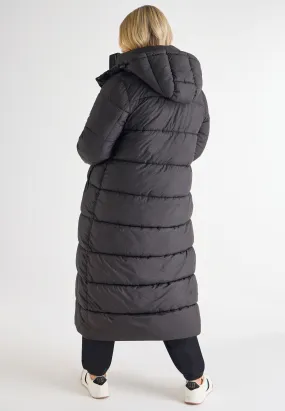 Womens Black Extra Longline Padded Coat