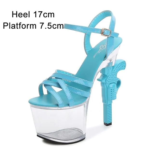 Women's Transparent Patent Leather Catwalk Sandals - Sexy High Heel Pumps