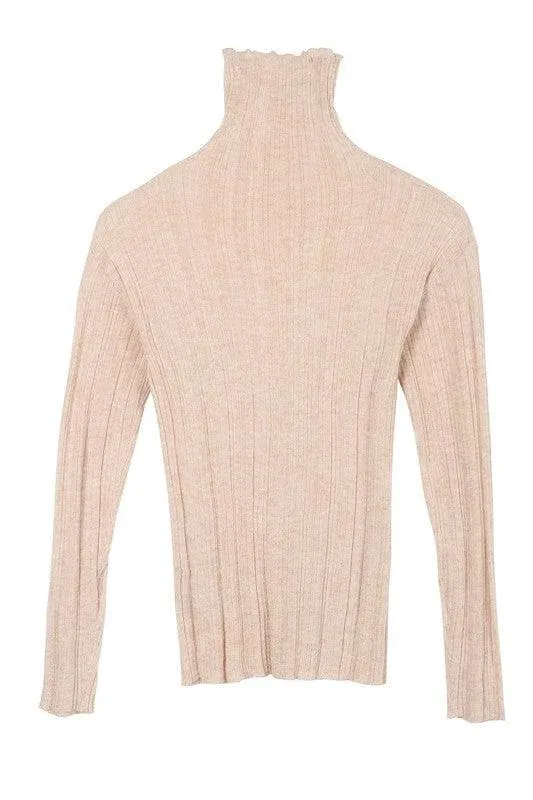 Wool Blend Mock Neck Sheer Sweater - LILOU