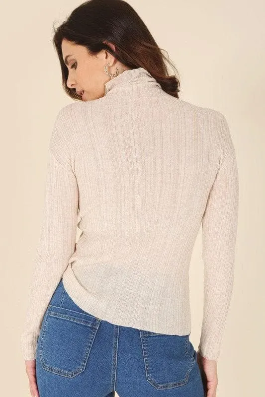 Wool Blend Mock Neck Sheer Sweater - LILOU