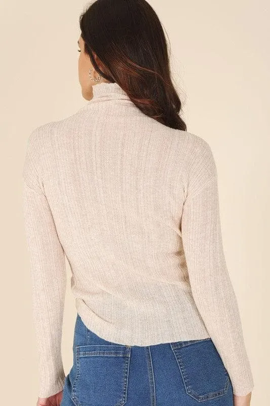 Wool Blend Mock Neck Sheer Sweater - LILOU