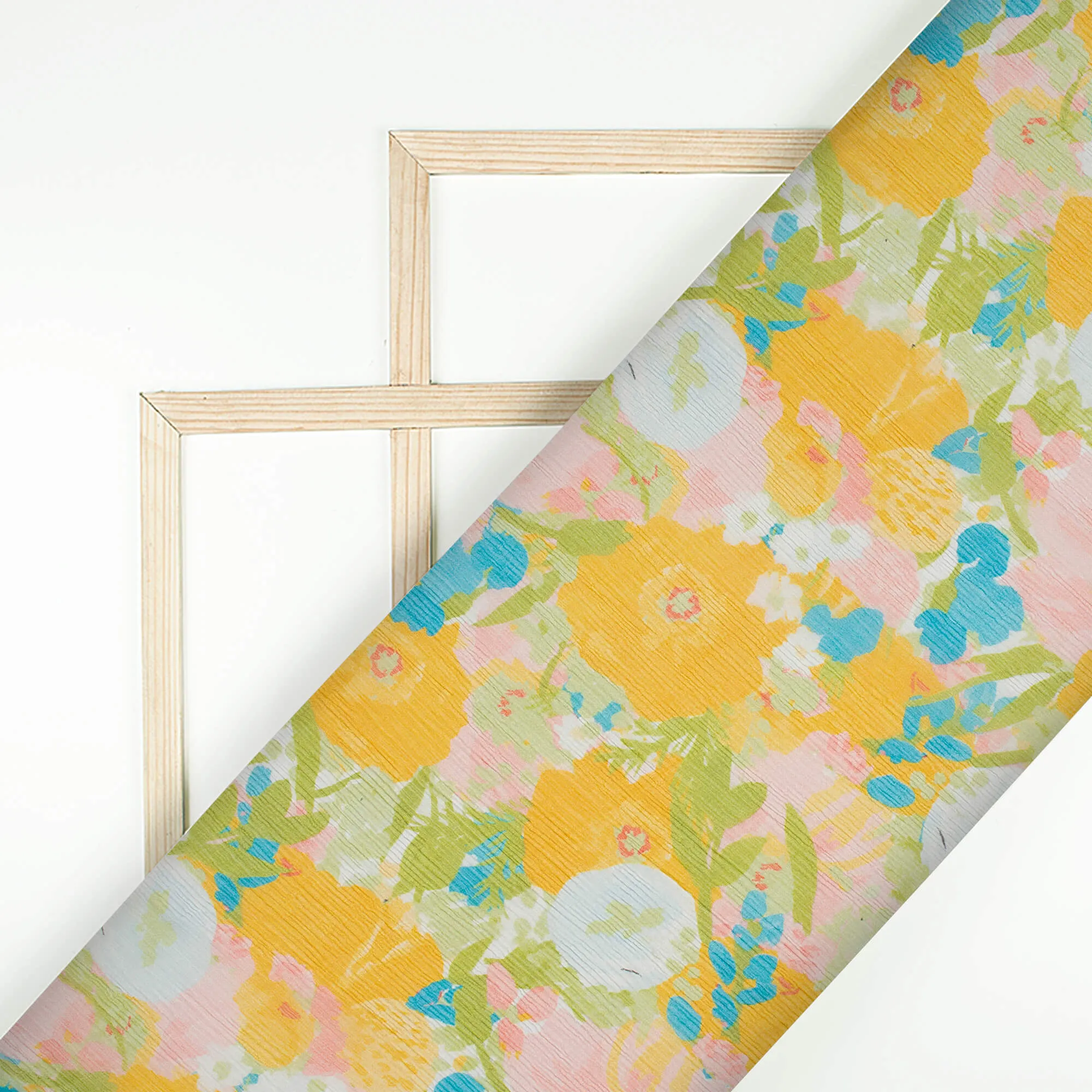 Yellow Green Floral Pattern Digital Print Chiffon Fabric