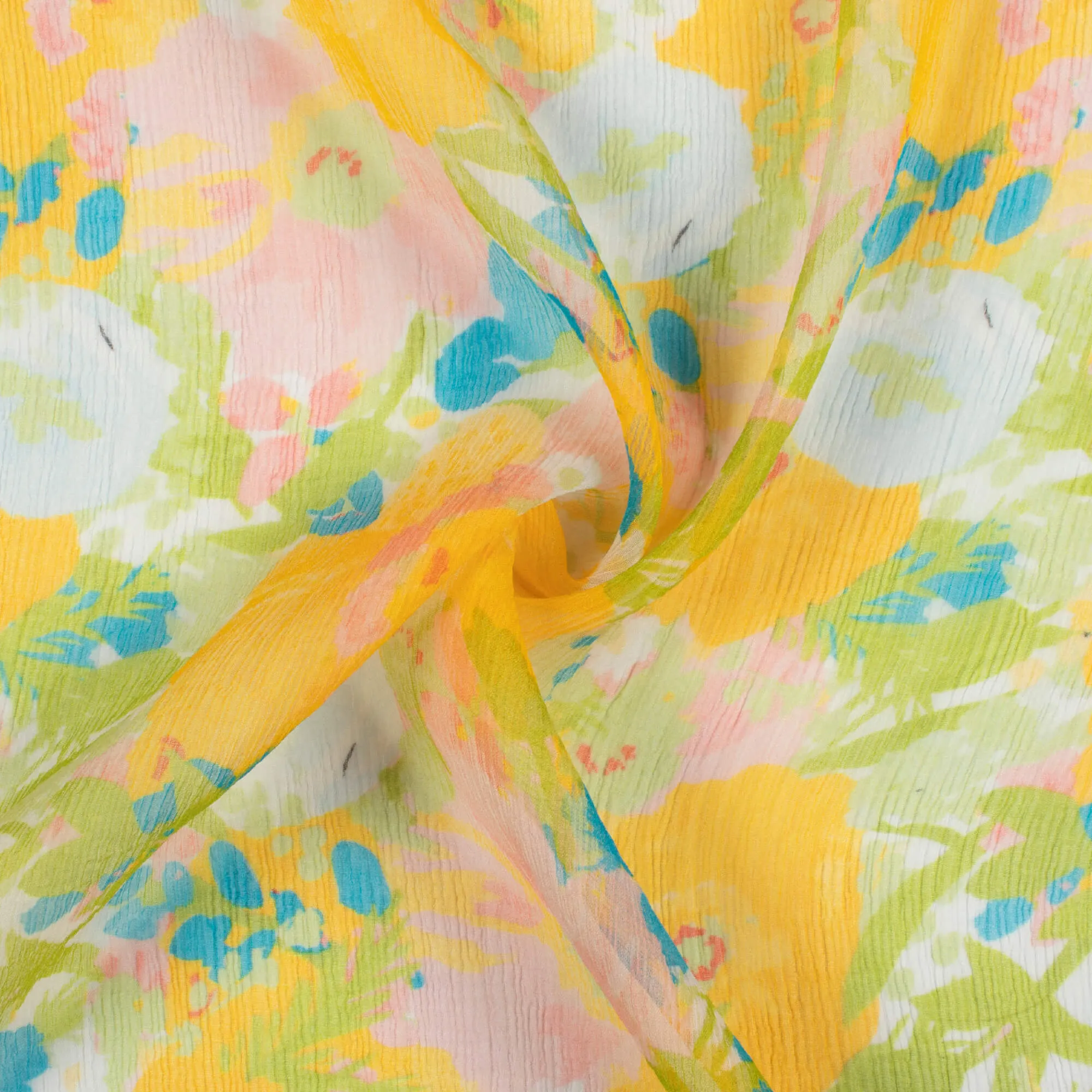 Yellow Green Floral Pattern Digital Print Chiffon Fabric