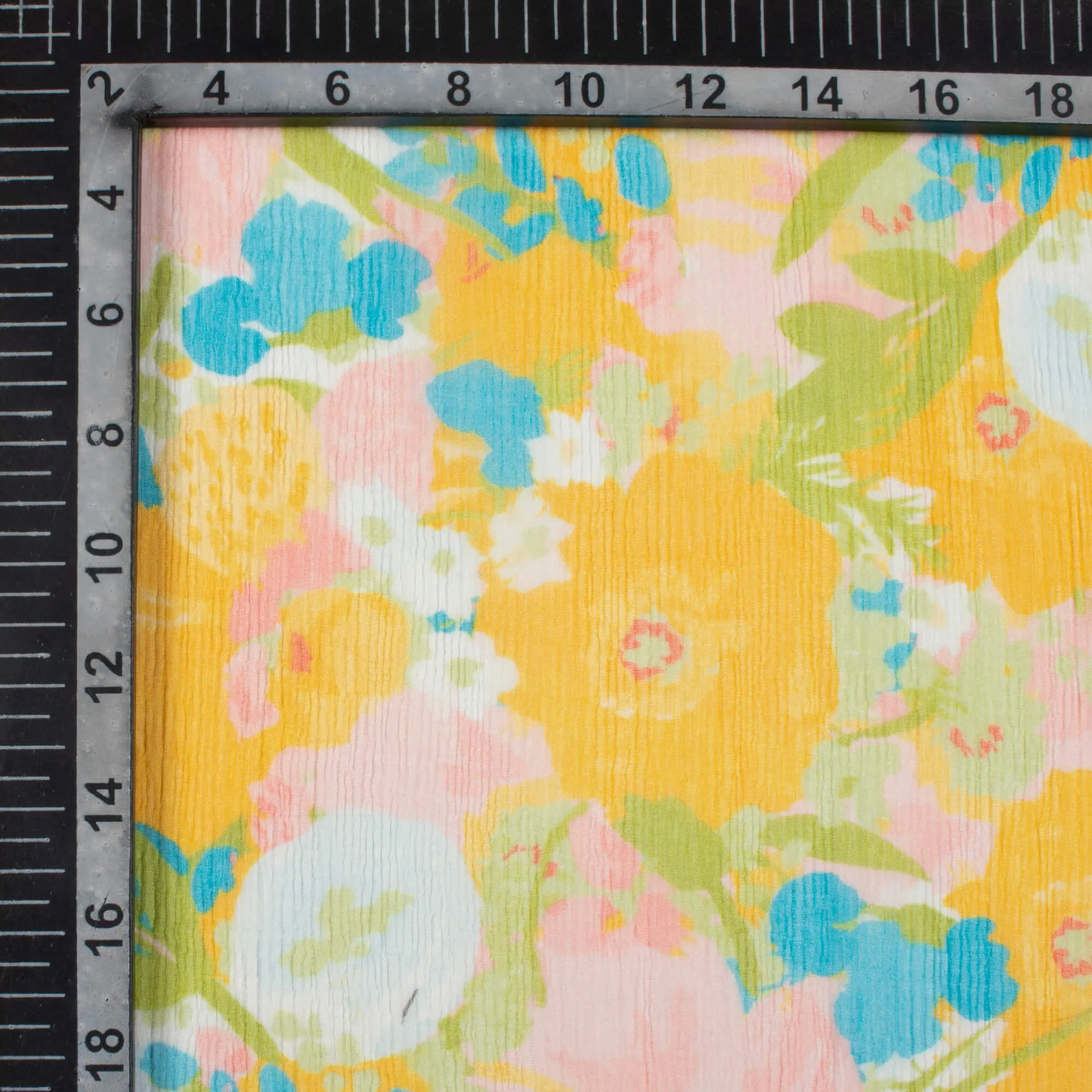 Yellow Green Floral Pattern Digital Print Chiffon Fabric